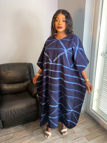 Robe Indigo Longue Bleu Adire Tye And Dye