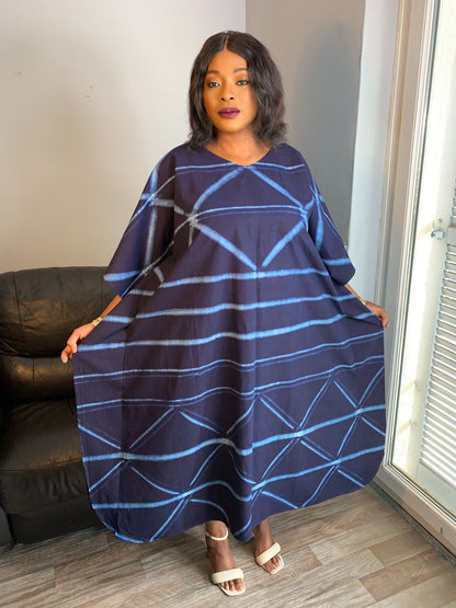 Robe Indigo Longue Bleu Adire Tye And Dye