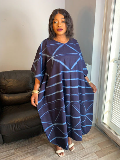 Robe Indigo Longue Bleu Adire Tye And Dye