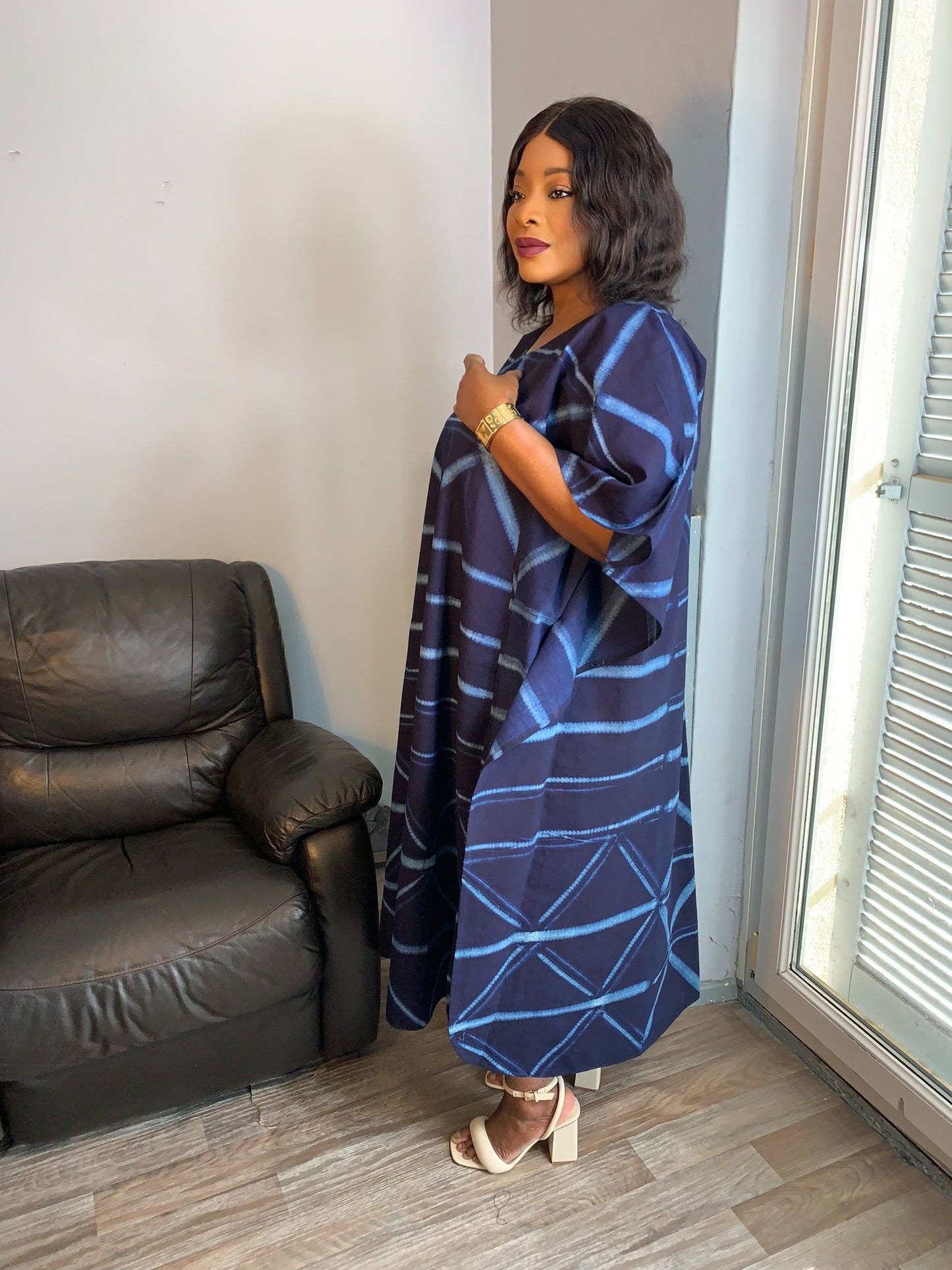 Robe Indigo Longue Bleu Adire Tye And Dye