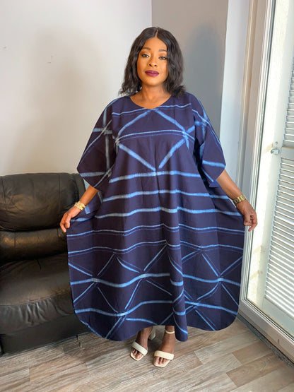 Robe Indigo Longue Bleu Adire Tye And Dye