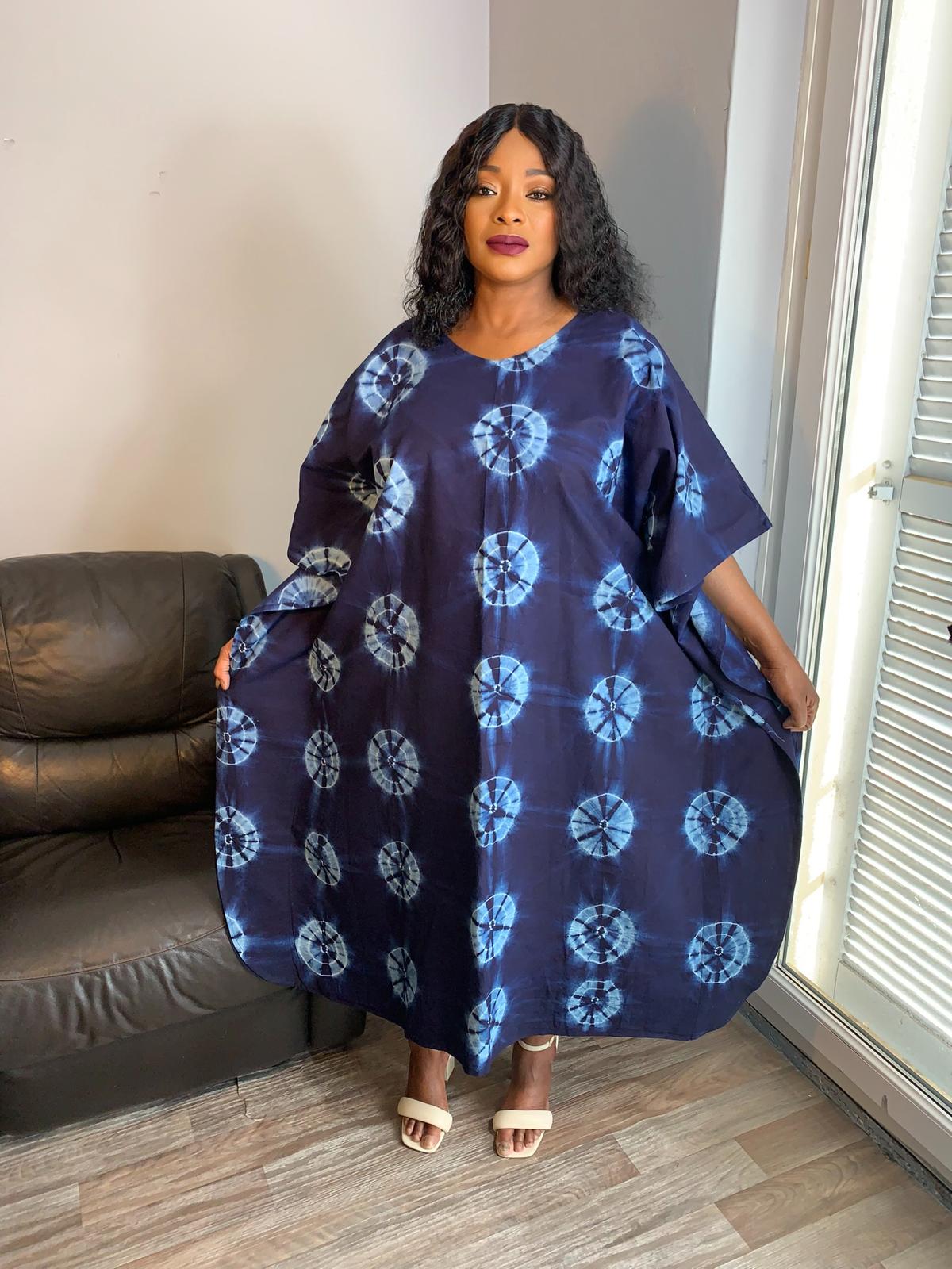 Robe Indigo Longue Adire Tye and Dye