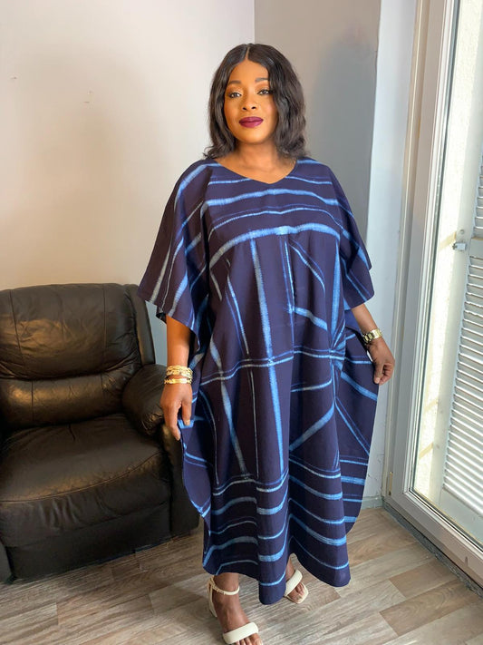 Indigoblaues langes Kleid Adire Tye And Dye