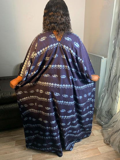 Robe Boubou Indigo Bleu Tye And Dye Adire