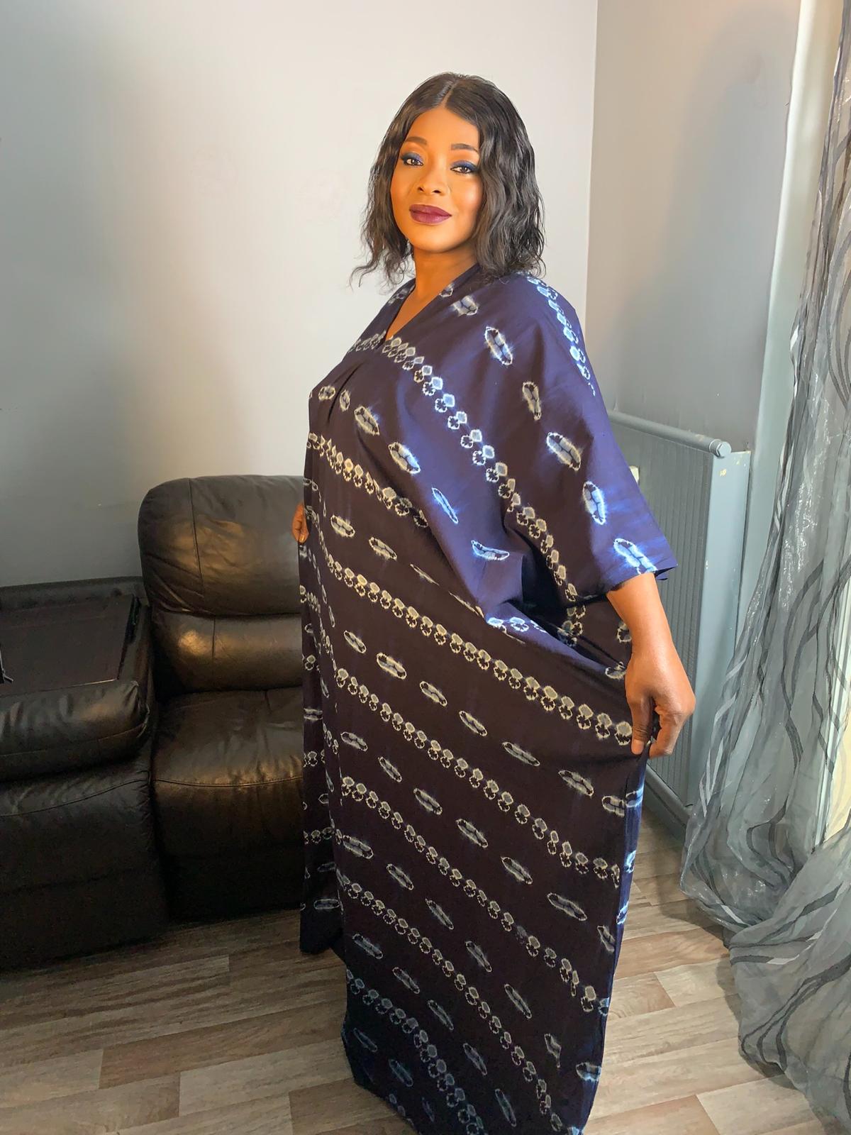 Robe Boubou Indigo Bleu Tye And Dye Adire
