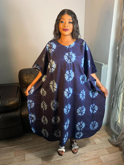 Robe Indigo Longue Adire Tye and Dye