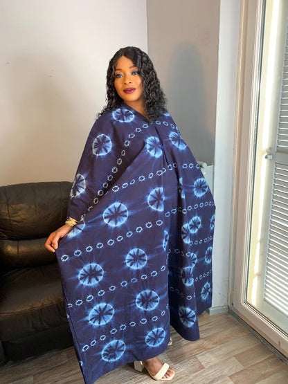 Robe Indigo Longue Bleu Adire Tye And Dye