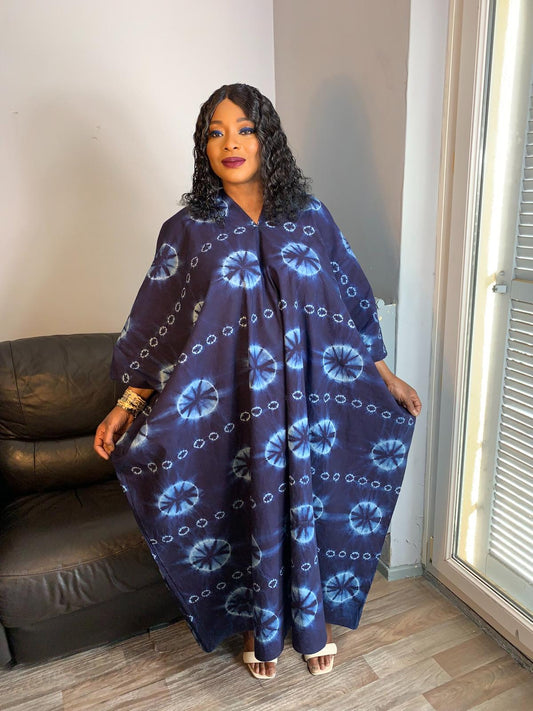 Robe Indigo Longue Bleu Adire Tye And Dye