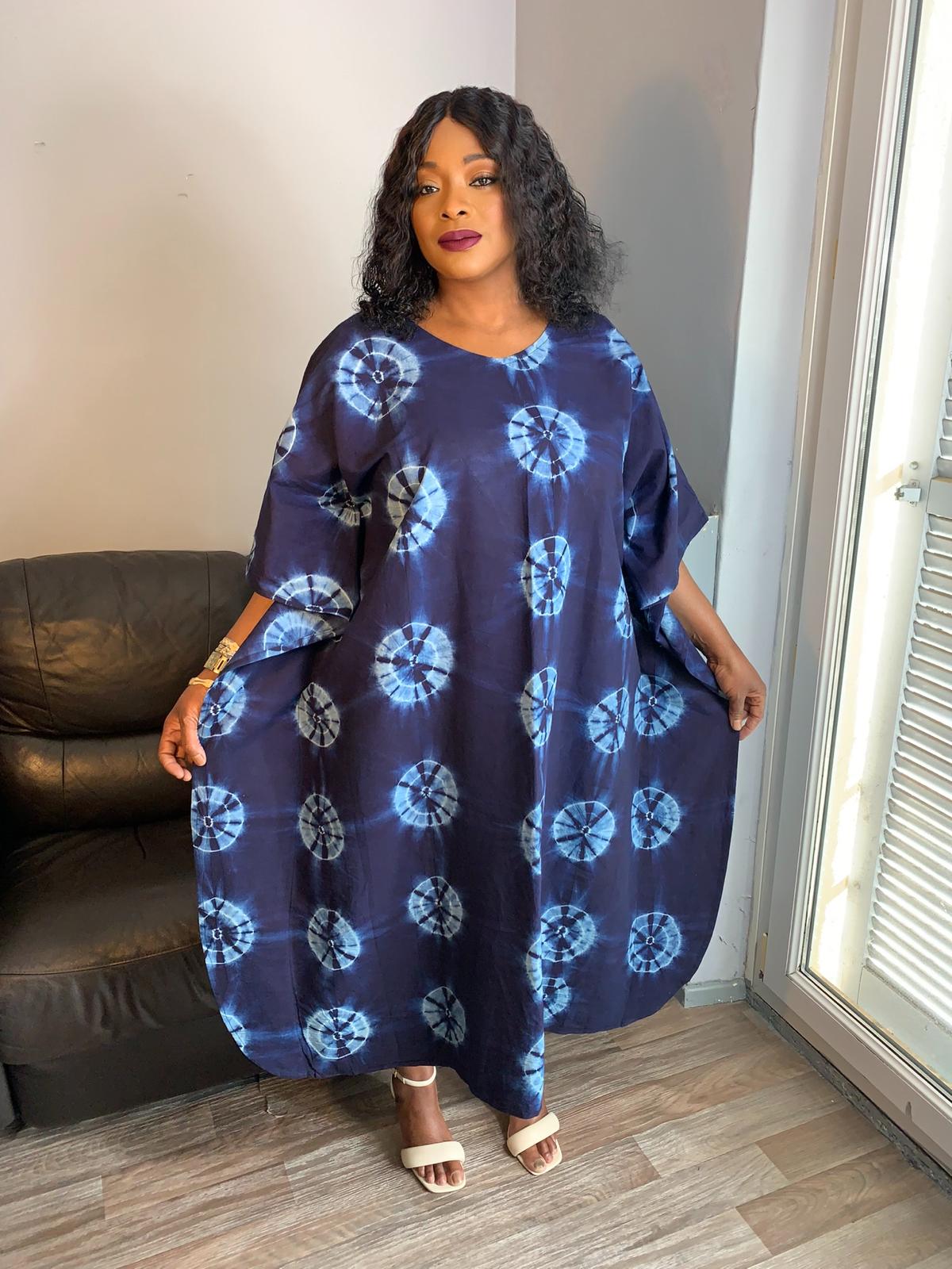 Robe Indigo Longue Adire Tye and Dye