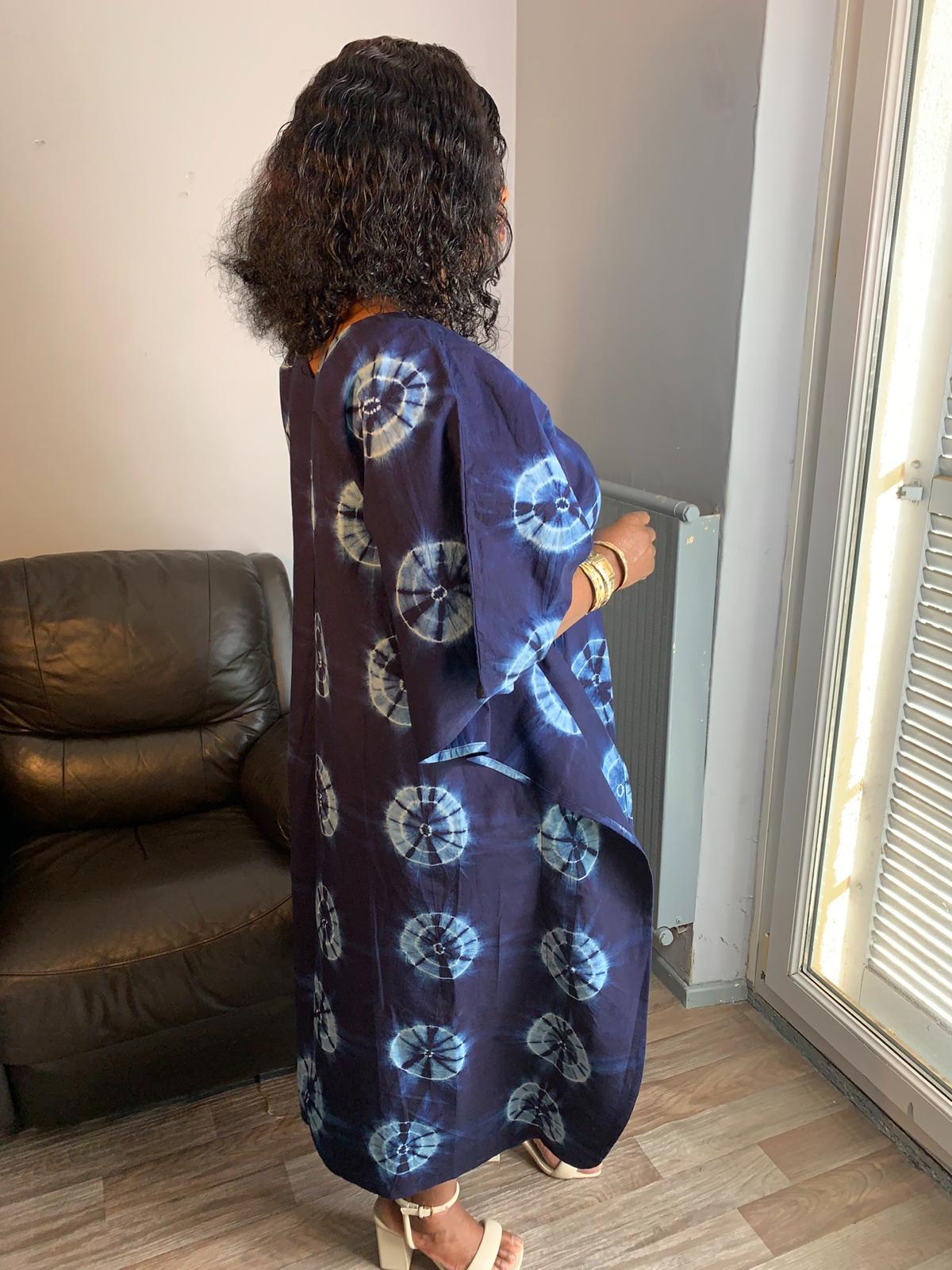 Robe Indigo Longue Adire Tye and Dye