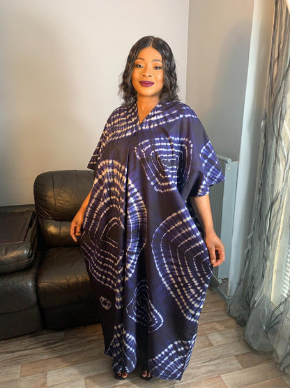 Robe longue Batik Bleu Tye and Dye Bleu Nude Caftan 100%Coton Très Doux Kaftan