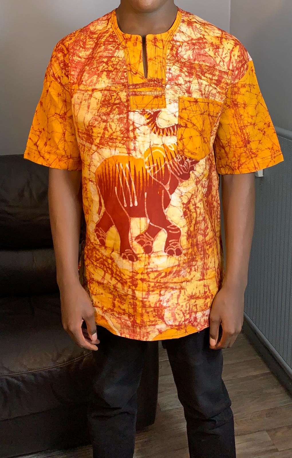 Chemise Mixte Batik Motif Animaux Safari en Coton - Éléphant Jaune