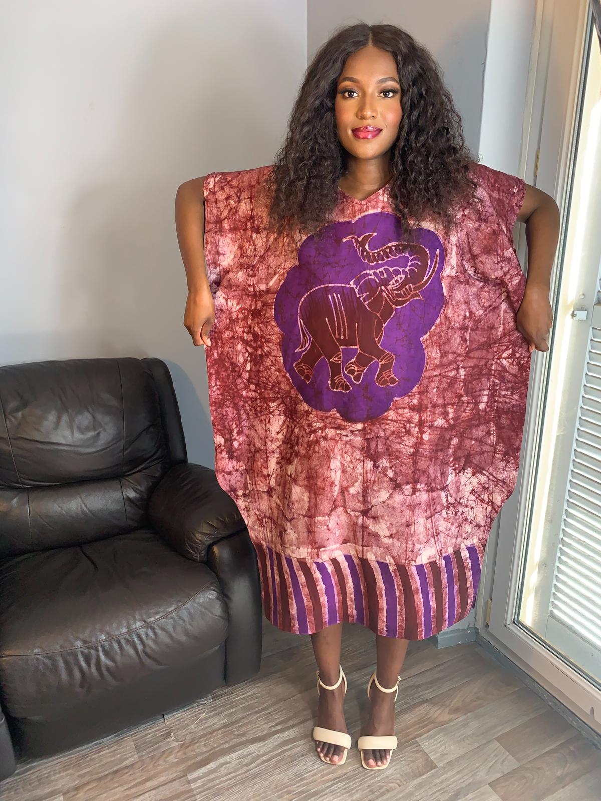 Robe Batik Violet motif Éléphant