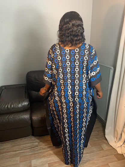 Robe Longue Batik Bleu et noir Artistique