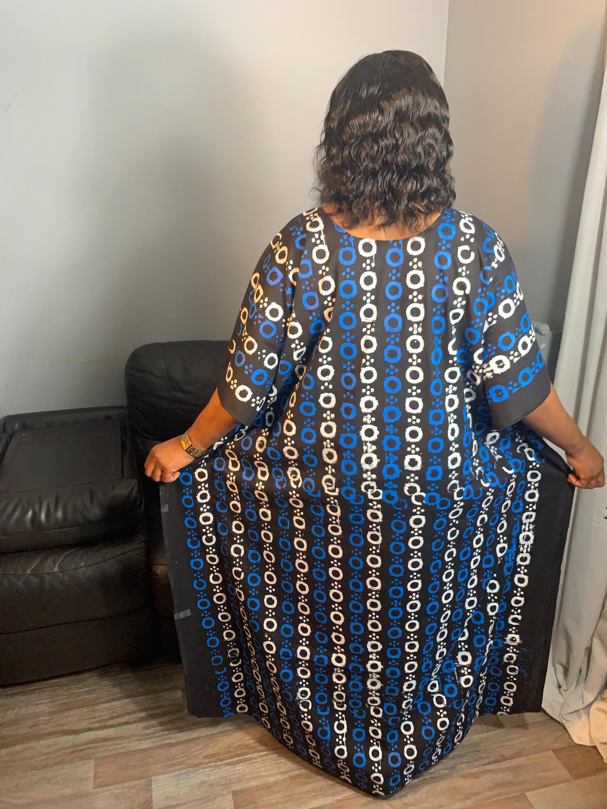 Robe Longue Batik Bleu et noir Artistique