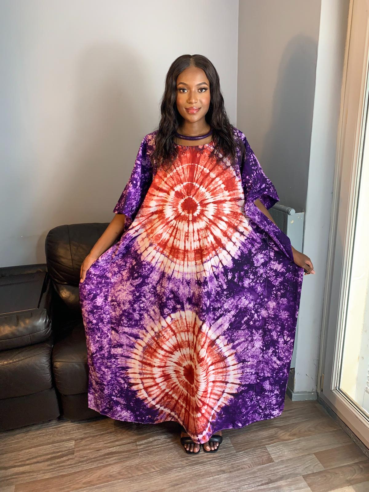 Boubou Batik Long Dress Purple