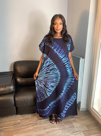 Robe Bleu Indigo Vert Tye and Dye 100% coton