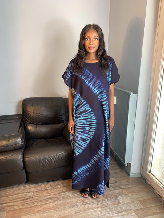 Robe Bleu Indigo Vert Tye and Dye 100% coton