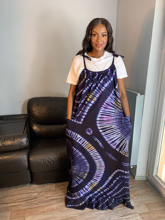 Robe Bleu Indigo Multicolore Tye and Dye 100% coton