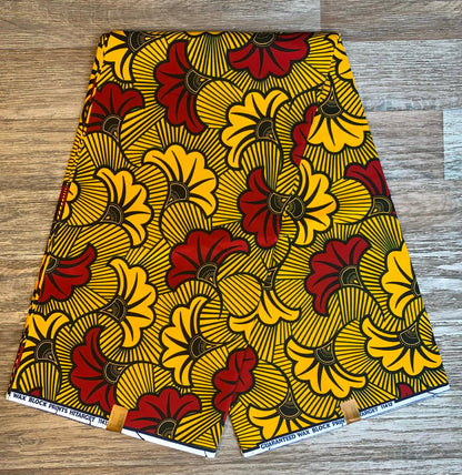 Tissus Wax Africain 100% Coton Ankara 6 yard Wax Hitarget Authentique Motif : Fleur de Mariage rouge et orange