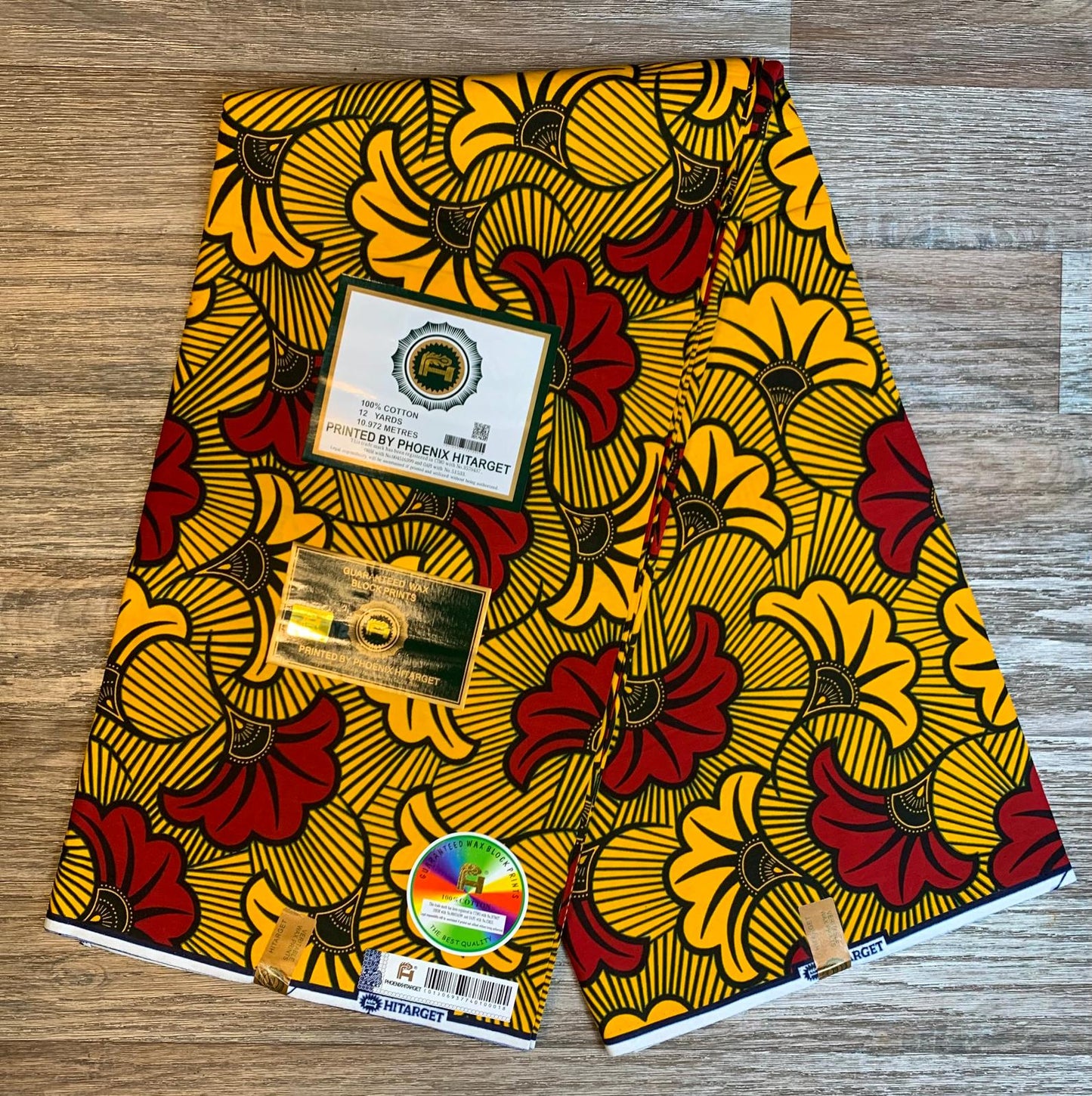 Tissus Wax Africain 100% Coton Ankara 6 yard Wax Hitarget Authentique Motif : Fleur de Mariage rouge et orange