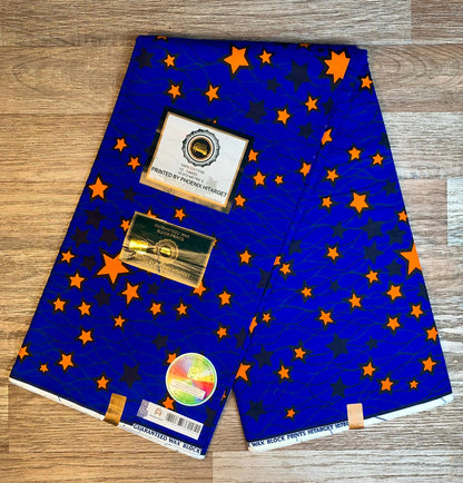 Tissus Wax Africain 100% Coton Ankara 6 yard  et 12 yards Wax Hitarget Authentique Motif : Étoilé bleu