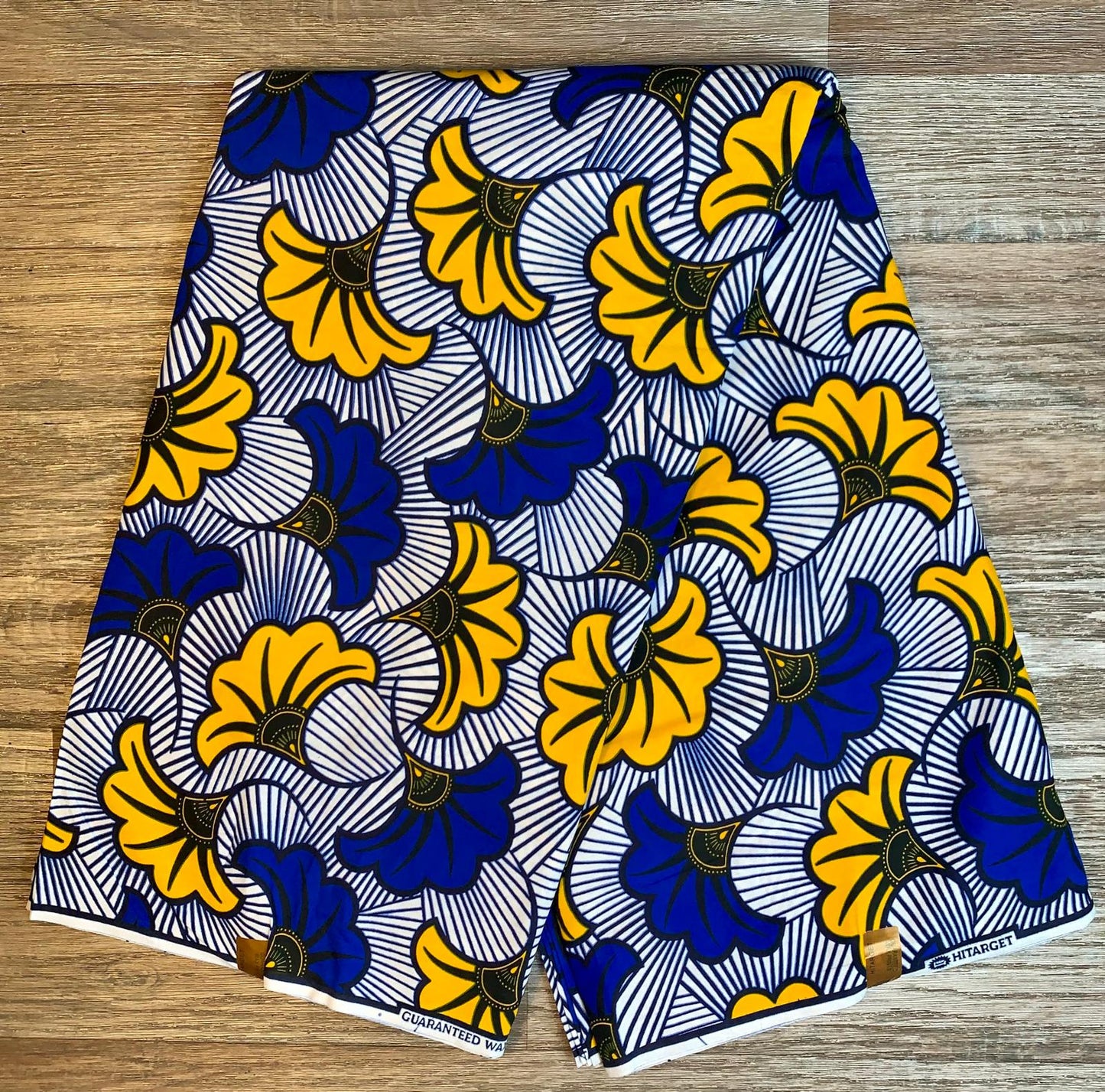 Tissus Wax Africain 100% Coton Ankara 6 yard  et 12 yards Wax Hitarget Authentique Motif : Fleur de mariage bleu blanc et jaune