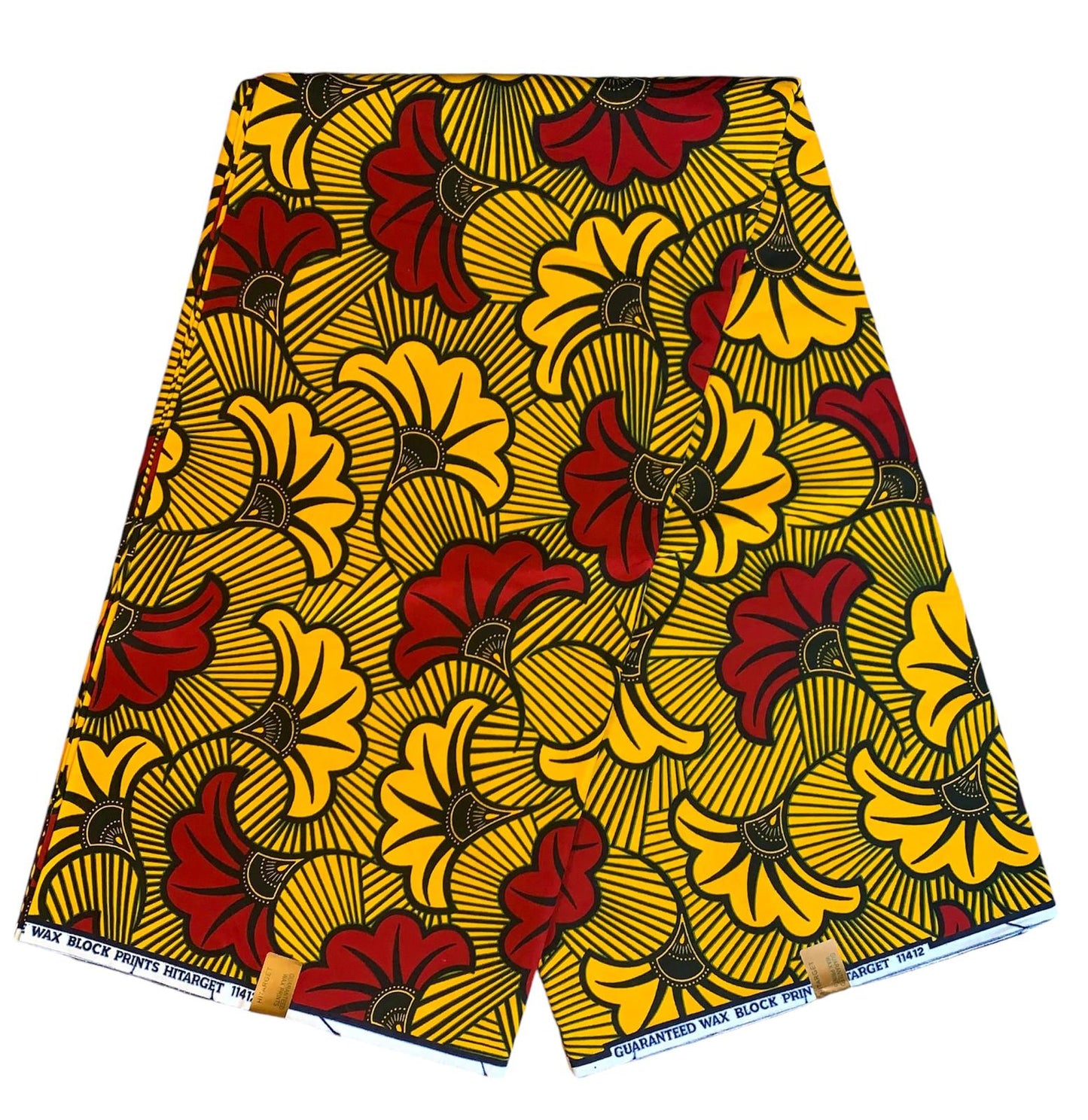 Tissus Wax Africain 100% Coton Ankara 6 yard Wax Hitarget Authentique Motif : Fleur de Mariage rouge et orange