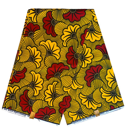 Tissus Wax Africain 100% Coton Ankara 6 yard Wax Hitarget Authentique Motif : Fleur de Mariage rouge et orange