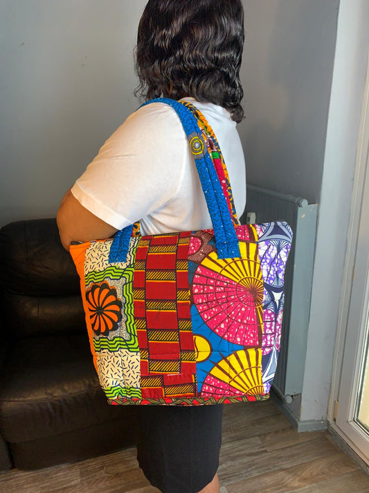 Gesteppte Tasche aus Ankara-Wachs-Patchwork, für Frauen, Batik, afrikanisches Wachs, Baumwolle.