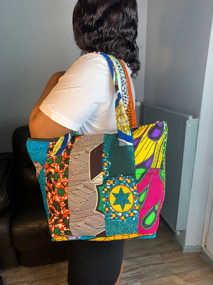 Sac Matelassé Patchwork Wax Ankara,  Pour Femme, batik, wax africain, coton.