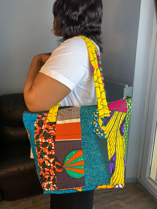 Gesteppte Tasche aus Ankara-Wachs-Patchwork, für Frauen, Batik, afrikanisches Wachs, Baumwolle.