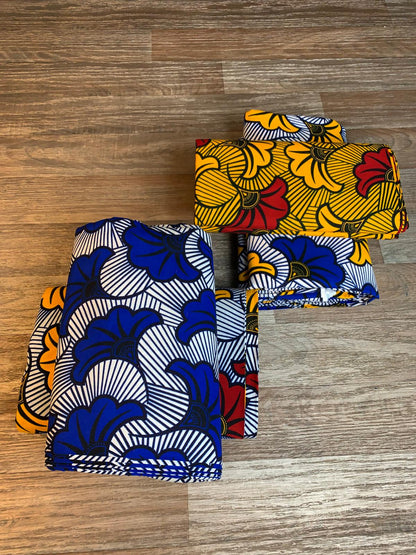 Tissus Wax Africain 100% Coton Ankara 6 yard  et 12 yards Wax Hitarget Authentique Motif : Fleur de mariage bleu blanc et jaune