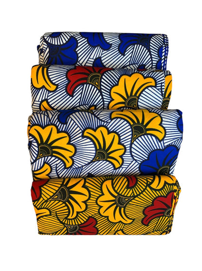 Tissus Wax Africain 100% Coton Ankara 6 yard  et 12 yards Wax Hitarget Authentique Motif : Fleur de mariage bleu blanc et jaune