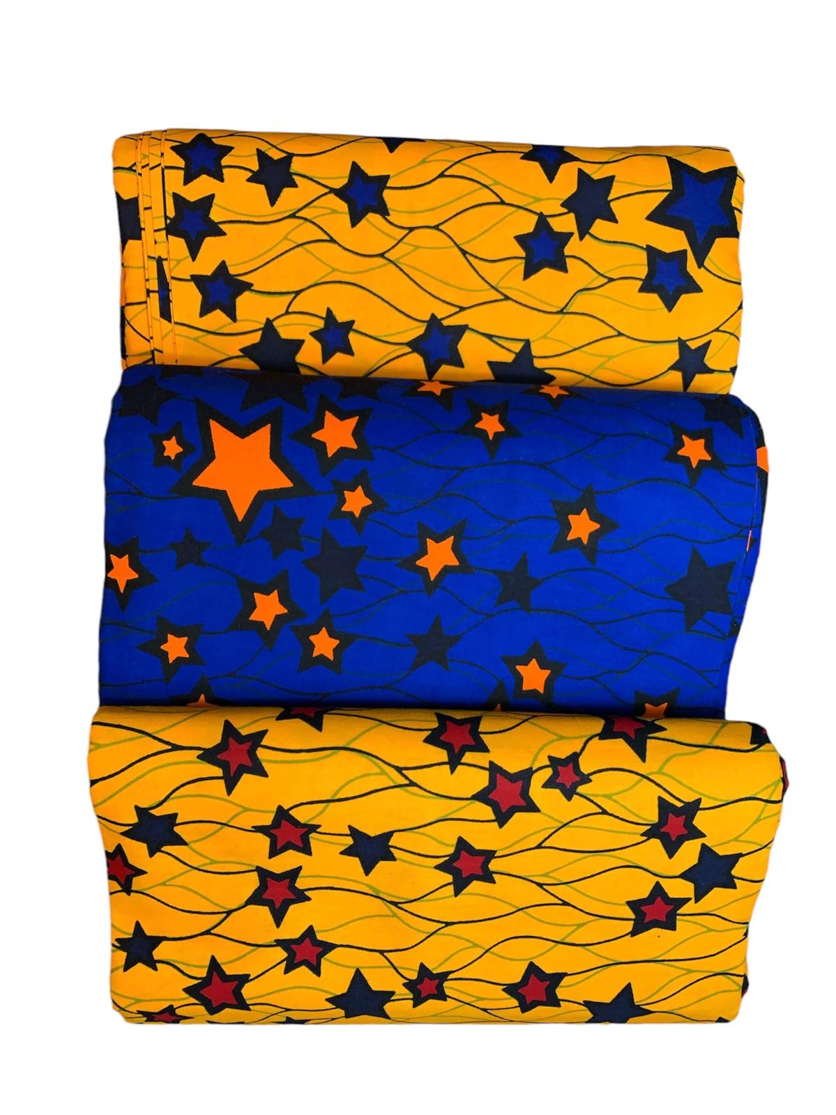 Tissus Wax Africain 100% Coton Ankara 6 yard et 12 yard, Wax Hitarget Authentique Motif : Étoilé Bleu