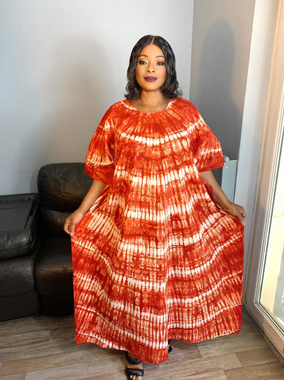 Red Boubou Batik Long Dress