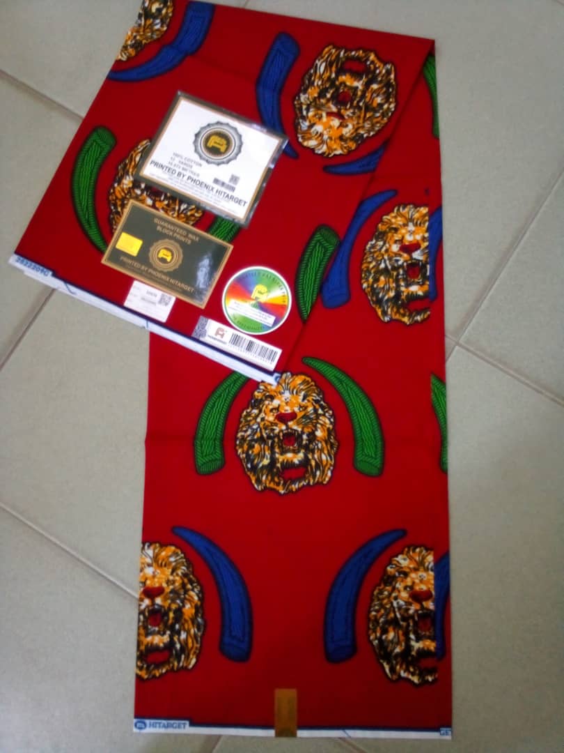 Tissus Wax Africain 100% Coton Ankara Design 6 yards Wax Hitarget Authentique motif : Tête de Lion