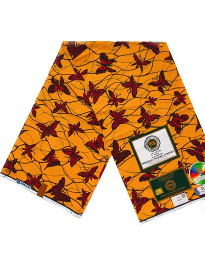 Tissus Wax Africain 100% Coton Ankara 1 à 6 yards Wax Hitarget   Rouge. Papillon