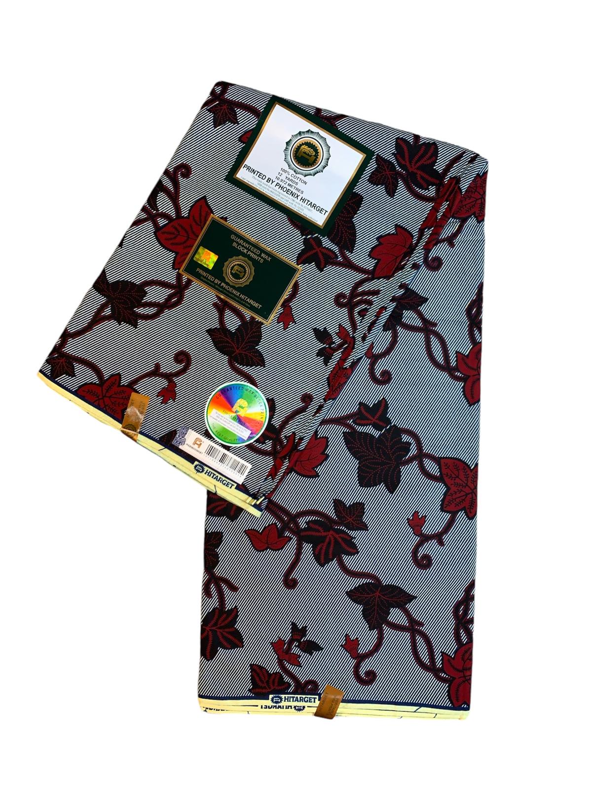 Tissus Wax Africain 100% Coton Ankara Design 6 yards Wax Hitarget Authentique motif : Feuilles de raisin.