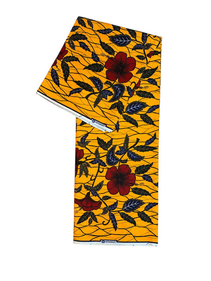 Tissus Wax Africain 100% Coton Ankara 6 yards Wax Hitarget Authentique motif : Hibiscus Rouge et Jaune