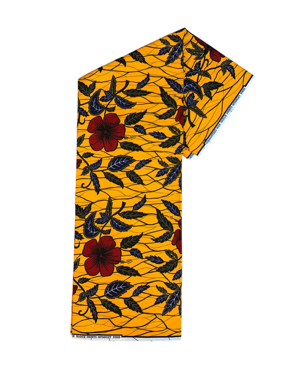 Tissus Wax Africain 100% Coton Ankara 6 yards Wax Hitarget Authentique motif : Hibiscus Rouge et Jaune