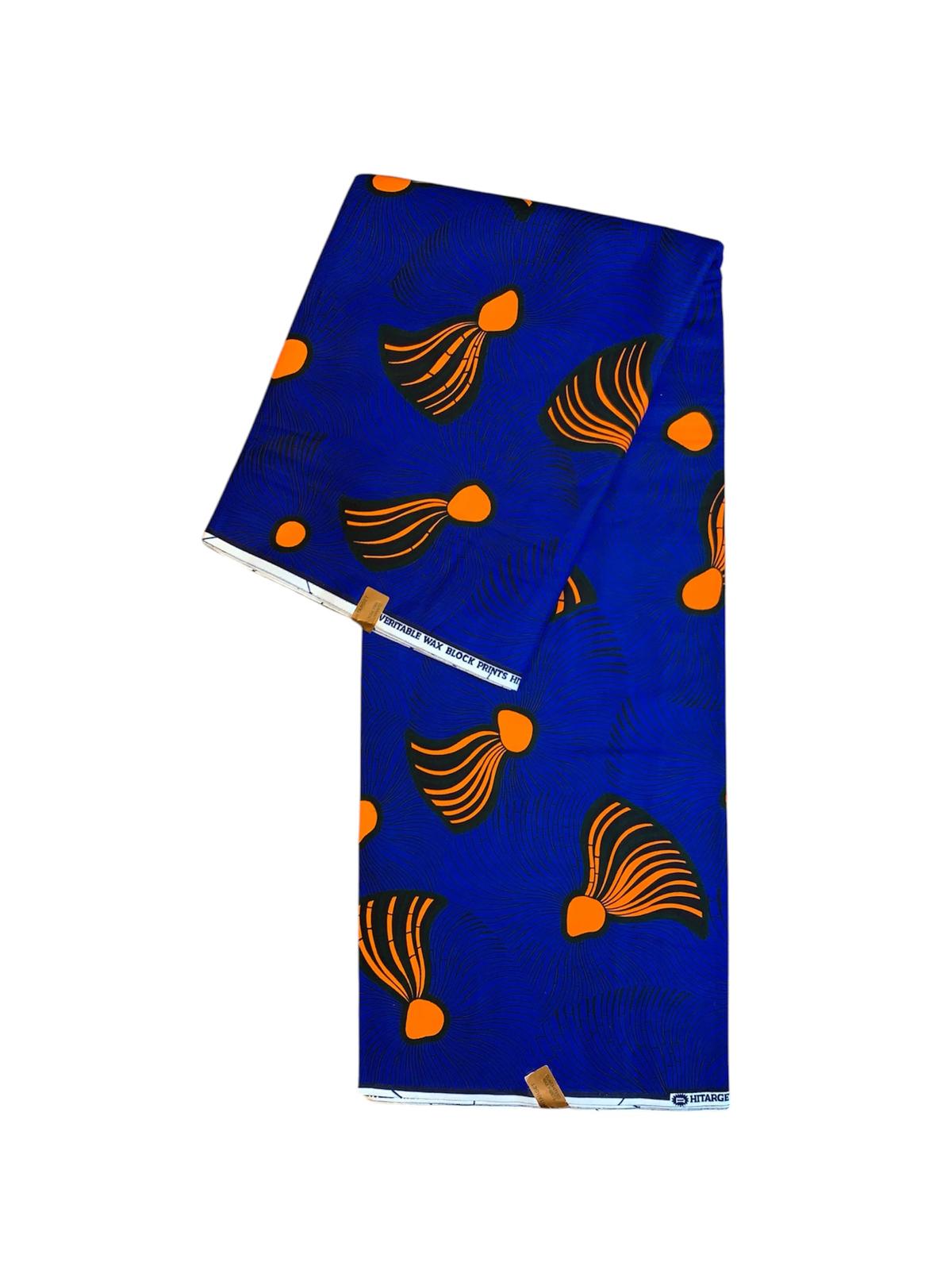 Tissus Wax Africain 100% Coton Ankara Design 6 et 12 yards Wax Hitarget Authentique motif : Balai Bleu et Orange.