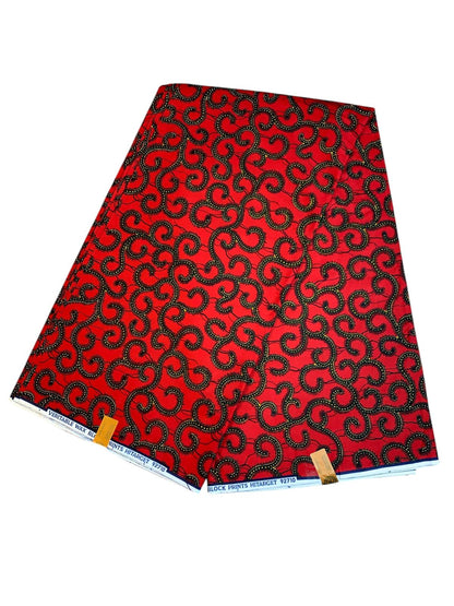 Tissus Wax Africain 100% Coton Ankara, 6 yard Wax Hitarget Authentique Motif : Macaroni Rouge