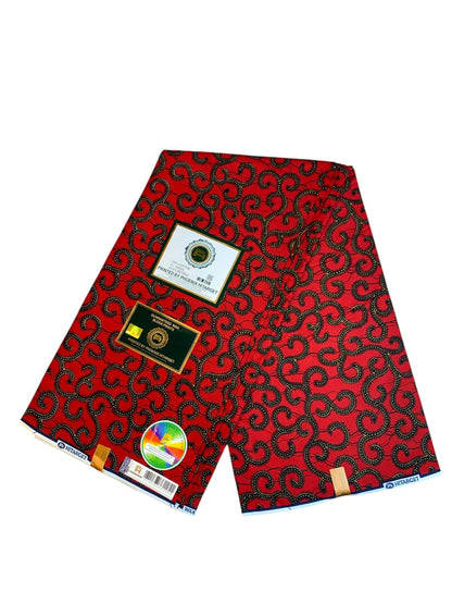 Tissus Wax Africain 100% Coton Ankara, 6 yard Wax Hitarget Authentique Motif : Macaroni Rouge