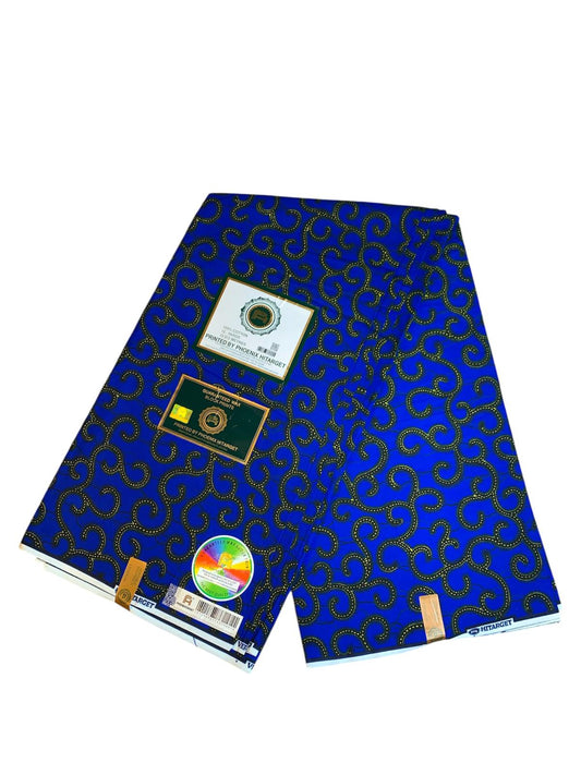 Tissus Wax Africain 100% Coton Ankara, 6 yard Wax Hitarget Authentique Motif : Macaroni Bleu