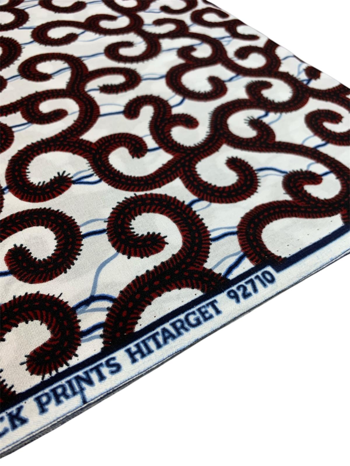 Tissus Wax Africain 100% Coton Ankara Design, 6 yard Wax Hitarget Authentique Motif : Macaroni Blanc.