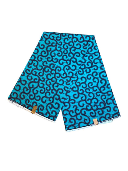 Tissus Wax Africain 100% Coton Ankara Design, 6 yard Wax Hitarget Authentique Motif : Macaroni Turquoise