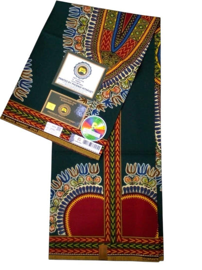 Tissus Wax Africain 100% Coton Ankara Design 6 yards Wax Hitarget Authentique motif :Dashiki Vert et Rouge.