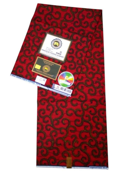 Tissus Wax Africain 100% Coton Ankara, 6 yard Wax Hitarget Authentique Motif : Macaroni Rouge