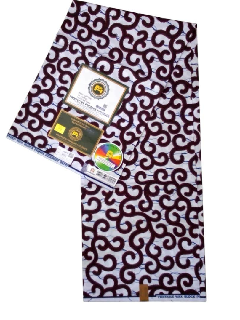 Tissus Wax Africain 100% Coton Ankara Design, 6 yard Wax Hitarget Authentique Motif : Macaroni Blanc.